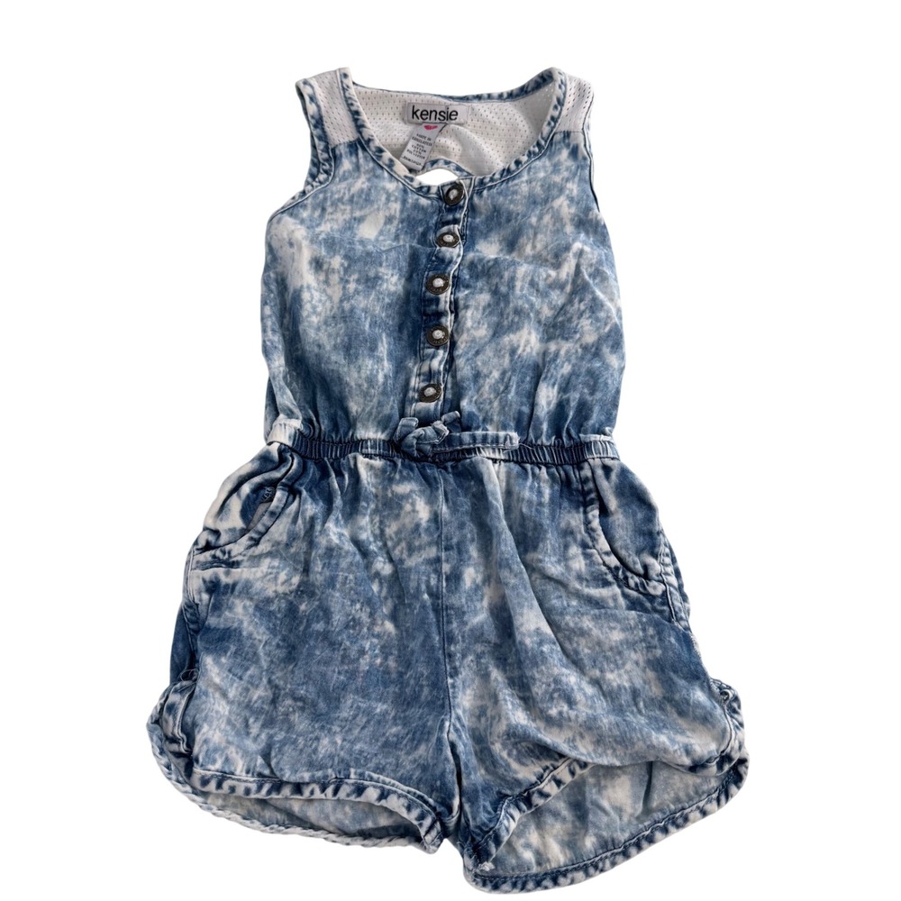 Kensie Girls Acid Wash Romper Blue Sleeveless Mesh Back Size 3T